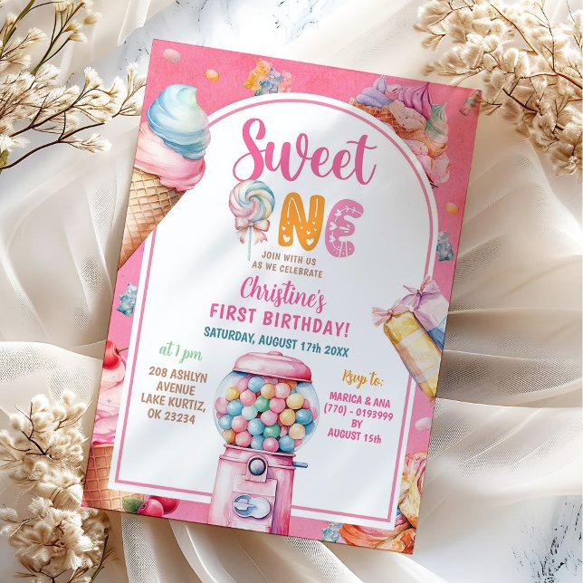 Colourful Pastel Candies Sweet One First Birthday Invitation (Creator Uploaded)