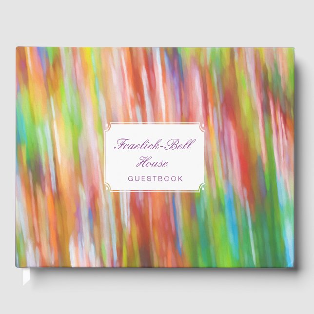 Colourful pastel chalk art in rainbow colours guest book (Front)