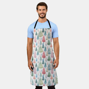 Colourful Pastel Christmas Pine Trees Pattern Apron