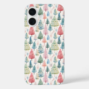 Colourful Pastel Christmas Pine Trees Pattern iPhone 16 Case