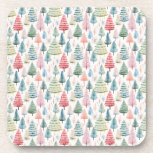Colourful Pastel Christmas Pine Trees Pattern Coaster
