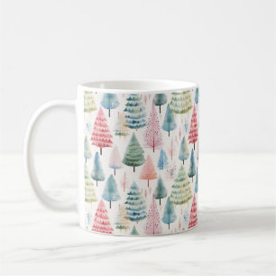 Colourful Pastel Christmas Pine Trees Pattern Coffee Mug