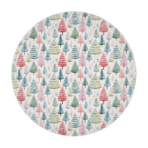 Colourful Pastel Christmas Pine Trees Pattern Cutting Board