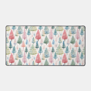 Colourful Pastel Christmas Pine Trees Pattern Desk Mat