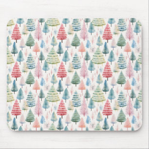 Colourful Pastel Christmas Pine Trees Pattern Mouse Pad