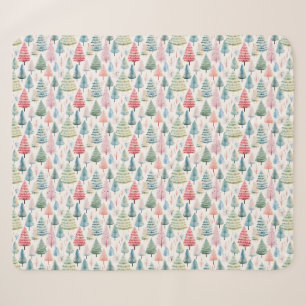 Colourful Pastel Christmas Pine Trees Pattern Sherpa Blanket