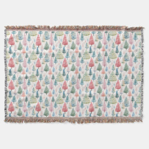 Colourful Pastel Christmas Pine Trees Pattern Throw Blanket
