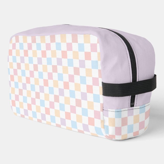 Colourful Pastel Colours Cute Chequered Pattern Dopp Kit (Left Corner)