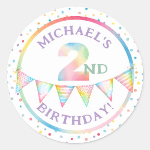 Colourful Pastel Confetti 2nd Birthday Party Favou Classic Round Sticker