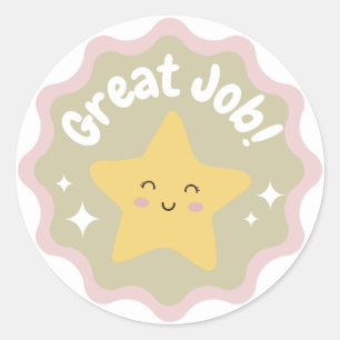Colourful Pastel Cute Great Job For Kids Classic Round Sticker