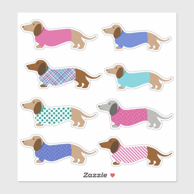 Colourful Pastel Dachshund Stickers (Sheet)