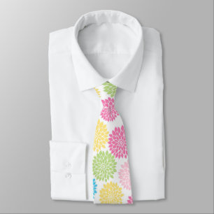 Colourful Pastel dahlia flowers pattern Tie