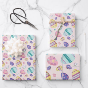 Colourful pastel decorated eggs Easter Wrapping Paper Sheet