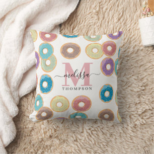 Colourful Pastel Doughnuts & Sprinkles Monogram Cushion