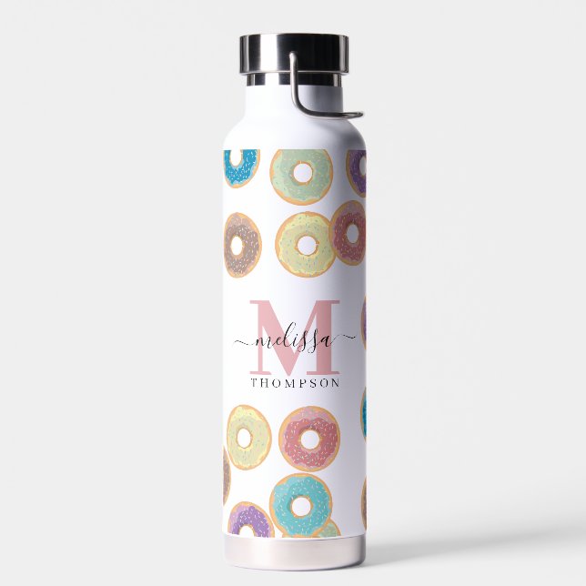 Colourful Pastel Doughnuts & Sprinkles Monogram Water Bottle (Left)