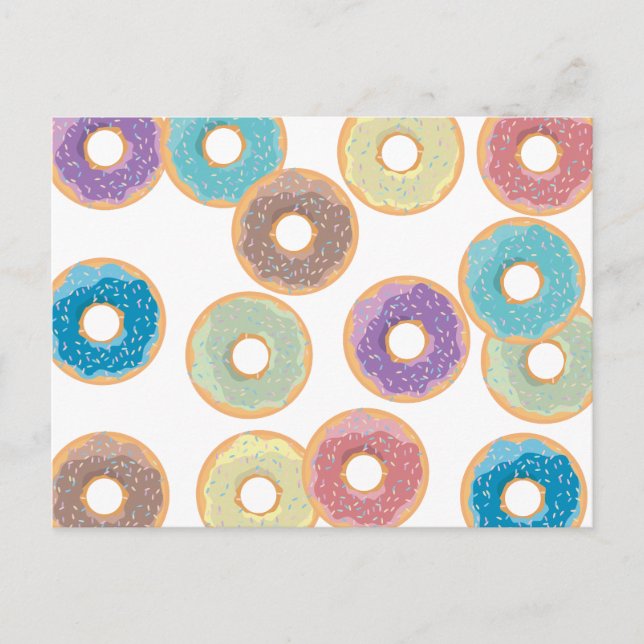 Colourful Pastel Doughnuts & Sprinkles Pattern Holiday Postcard (Front)