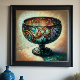 Colourful Pastel Drawing Antique Art Glass Bowl Poster