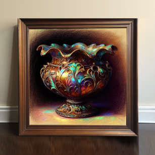 Colourful Pastel Drawing Antique Art Glass Bowl Poster