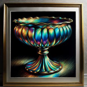 Colourful Pastel Drawing Antique Art Glass Compote Poster