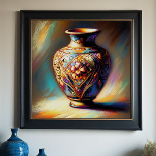 Colourful Pastel Drawing Antique Art Glass Vase Poster