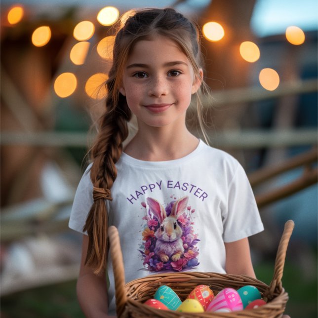 Colourful Pastel Easter Bunny & Flowers Custom Nam T-Shirt (Creator Uploaded)