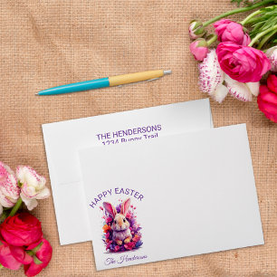 Colourful Pastel Easter Bunny & Watercolor Florals Envelope
