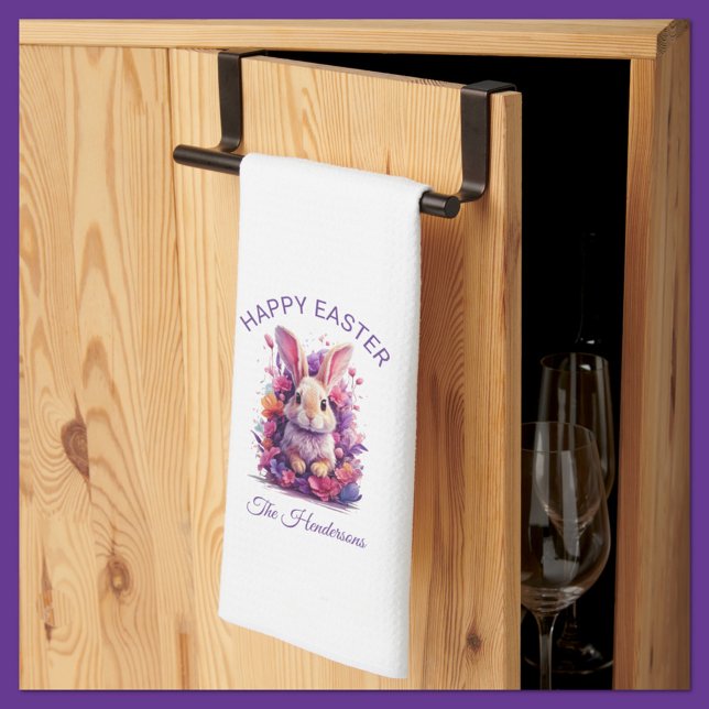 Colourful Pastel Easter Bunny & Watercolor Florals Tea Towel (Creator Uploaded)