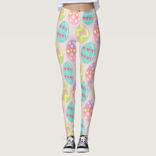 Colourful Pastel Easter Egg Pattern Leggings (Front)