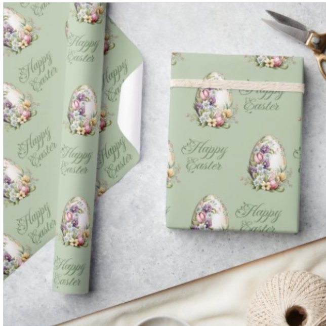 Colourful Pastel Easter Eggs Floral Pattern Green Wrapping Paper (Creator Uploaded)