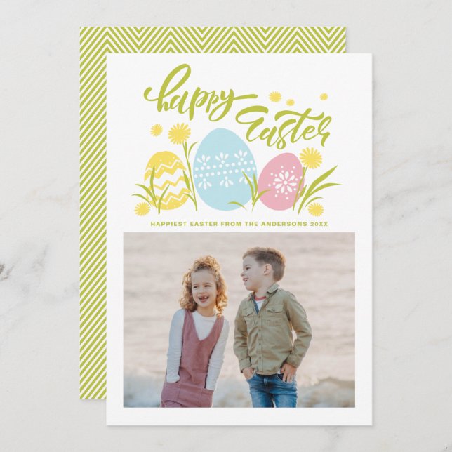 Colourful Pastel Easter Eggs Happy Easter Photo Holiday Card (Front/Back)