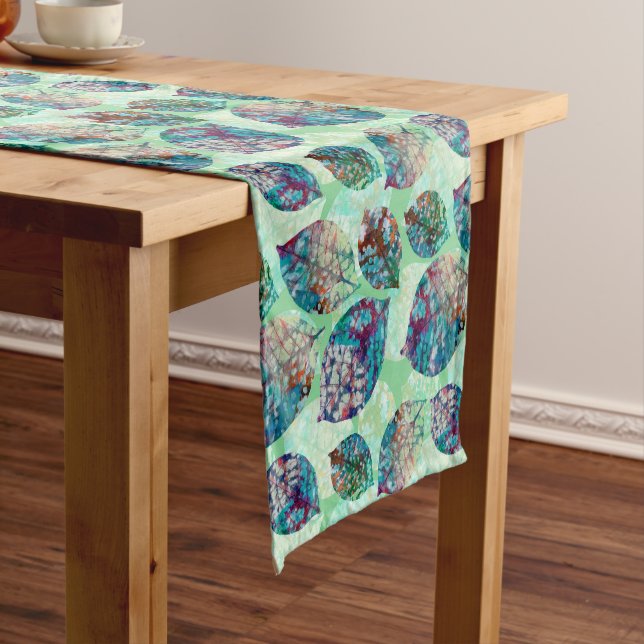 Colourful Pastel Fall Leaves Short Table Runner (In Situ)