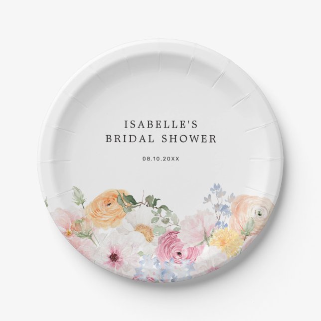 Colourful Pastel Floral Bridal Shower Paper Plate (Front)
