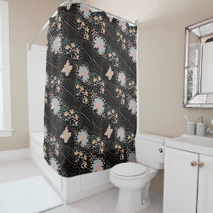 Colourful Pastel Floral Butterflies Batic  pattern Shower Curtain