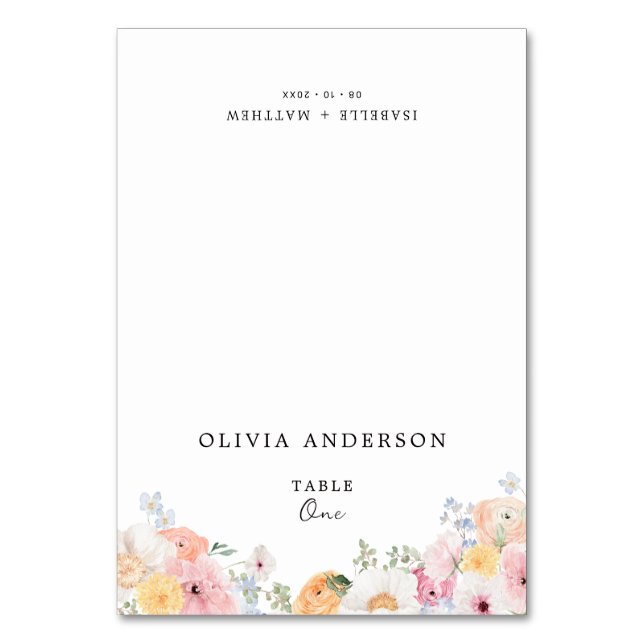 Colourful Pastel Floral Guest Name Table Number (Front)