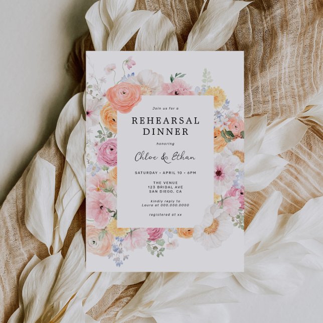 Colourful Pastel Floral Rehearsal Dinner Invitation (Creator Uploaded)