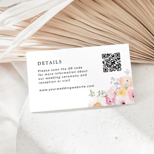 Colourful Pastel Floral Wedding Details QR Code Enclosure Card (Creator Uploaded)
