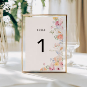 Colourful Pastel Floral Wedding Table Number