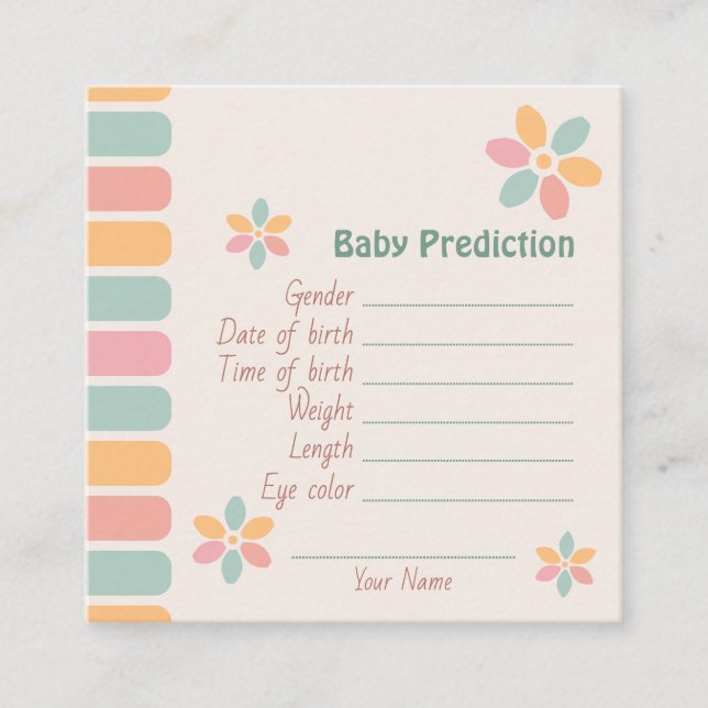 Colourful Pastel Flower Baby Shower Baby Predictio Enclosure Card (Front)