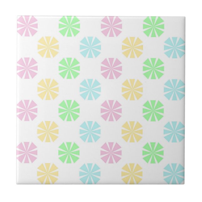 Colourful pastel flower pattern ceramic tile (Front)