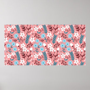 Colourful pastel Flower Seamless Pattern with pink Poster