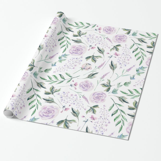Colourful pastel flowers fairytales pattern wrapping paper (Unrolled)