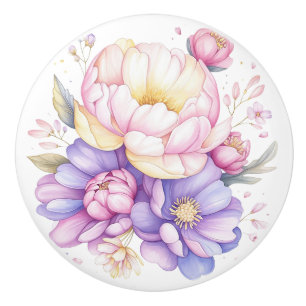 Colourful Pastel Flowers Floral Ceramic Knob
