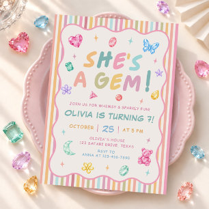 Colourful Pastel Gemstone Girl Birthday Party Invitation