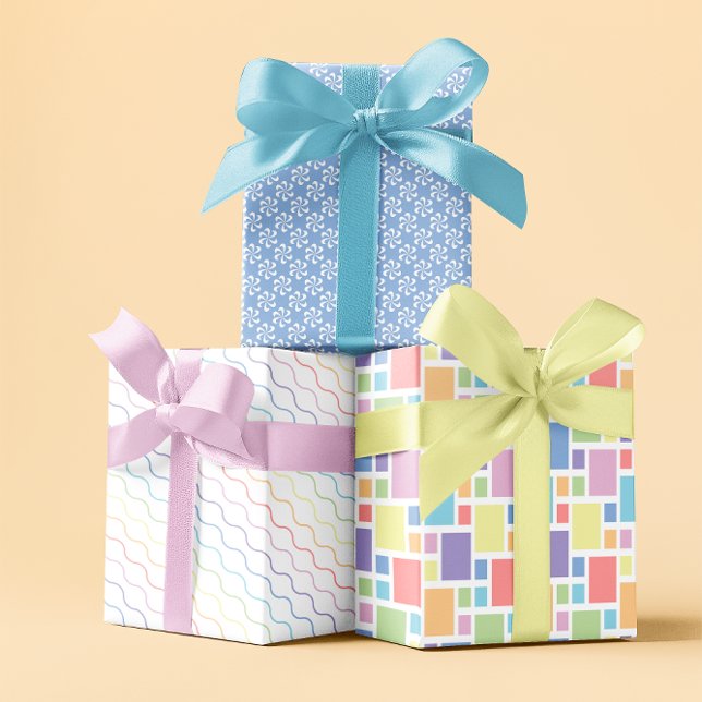 Colourful Pastel Geometric Pattern Wrapping Paper Sheet (Pastel rainbow spring blue set of 3 wrapping paper sheets)