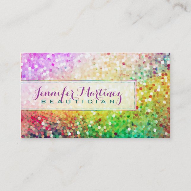 Colourful Pastel Glitter Beautician Business Card (Front)