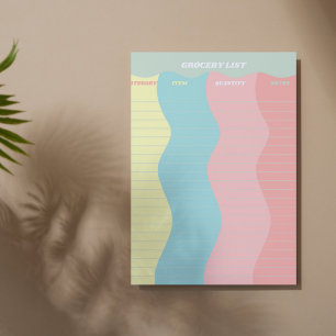 Colourful Pastel Groovy Retro Grocery List Notepad