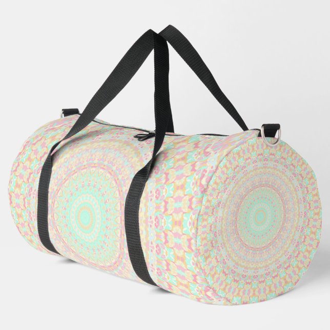 Colourful Pastel Groovy Trippy Boho Hippie Mandala Duffle Bag (Left Corner)