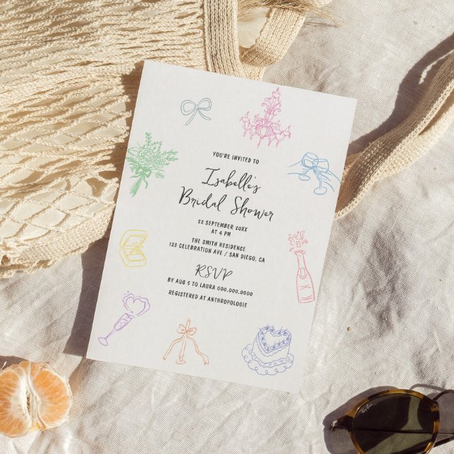 Colourful Pastel Hand Drawn Bridal Shower Invitation (Creator Uploaded)