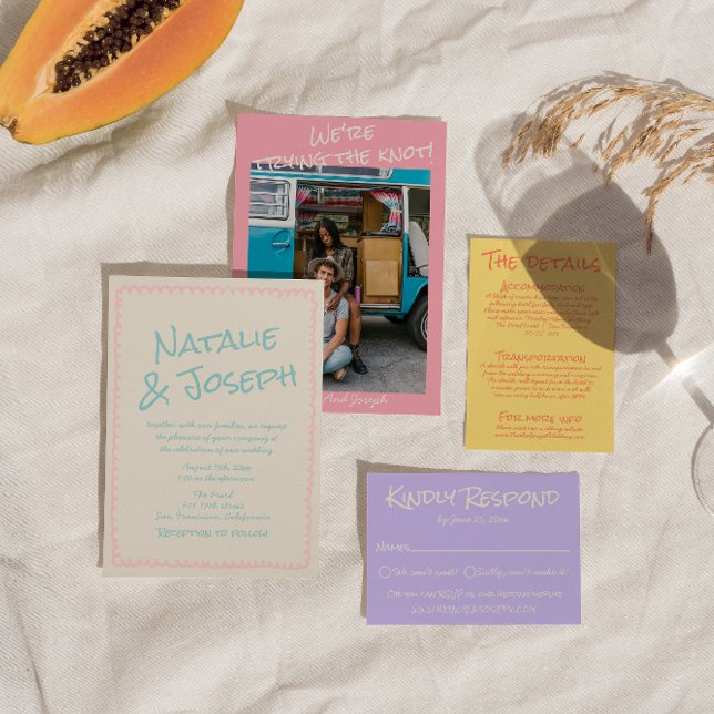 Colourful Pastel Hand Written Spring Photo Wedding Invitation (Creator Uploaded)