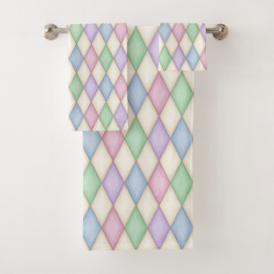 Colourful Pastel Harlequin Pattern Bath Towel Set